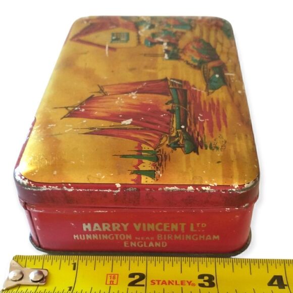 Blue Bird Toffee Tin Boat Village Design Hinged England Vtg Harry Vincent Candy. - Picture 3 of 16